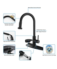 Busdays Matte 3 in 1 Kitchen Faucet High Arc Pull Down Sprayer with Glass Rinser 3 Spray Functions for Modern Kitchen Sink