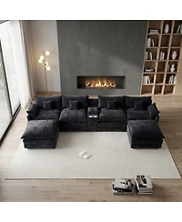 Streamdale Furniture 145" U-Shaped 6-Seat Modular Cloud Sectional Sofa with Usb Console
