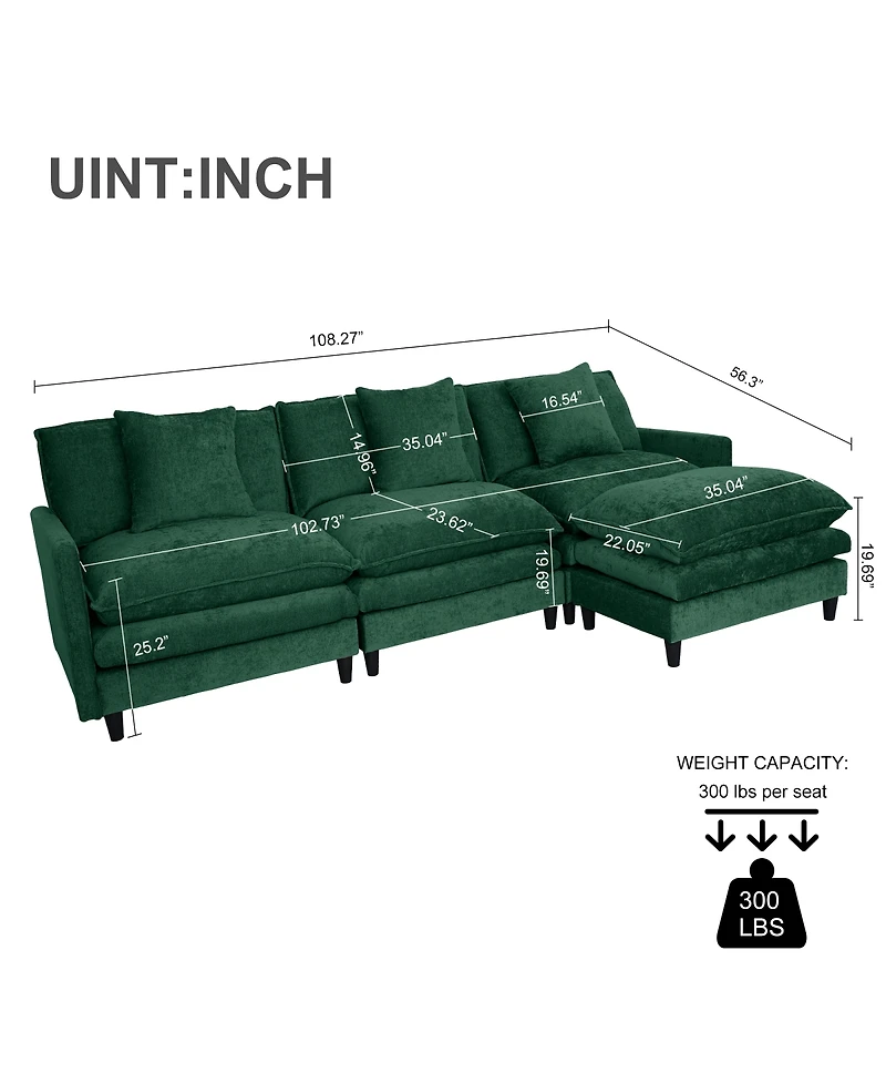 Streamdale Furniture =108-Inch L-Shaped Modular Chenille Fabric Sofa