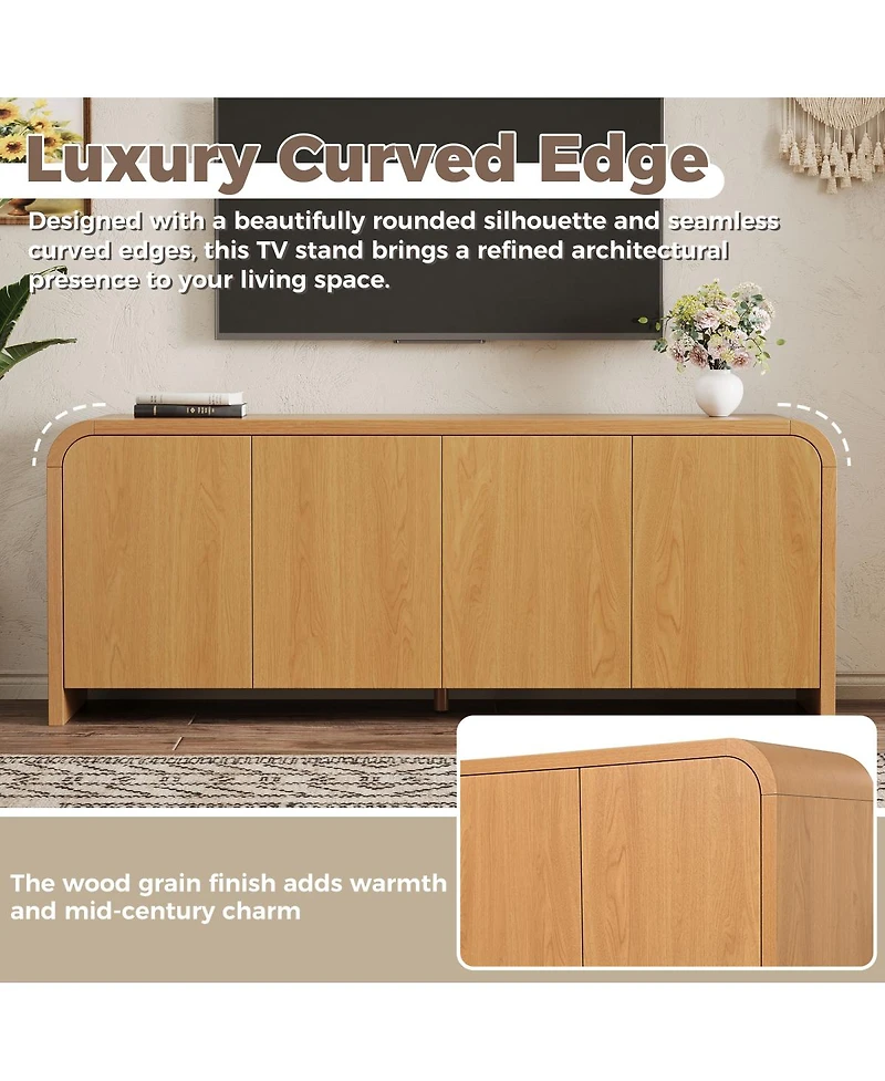 Streamdale Furniture Farmhouse Curved Edge Tv Stand for TVs up to 70" with Large Cabinets