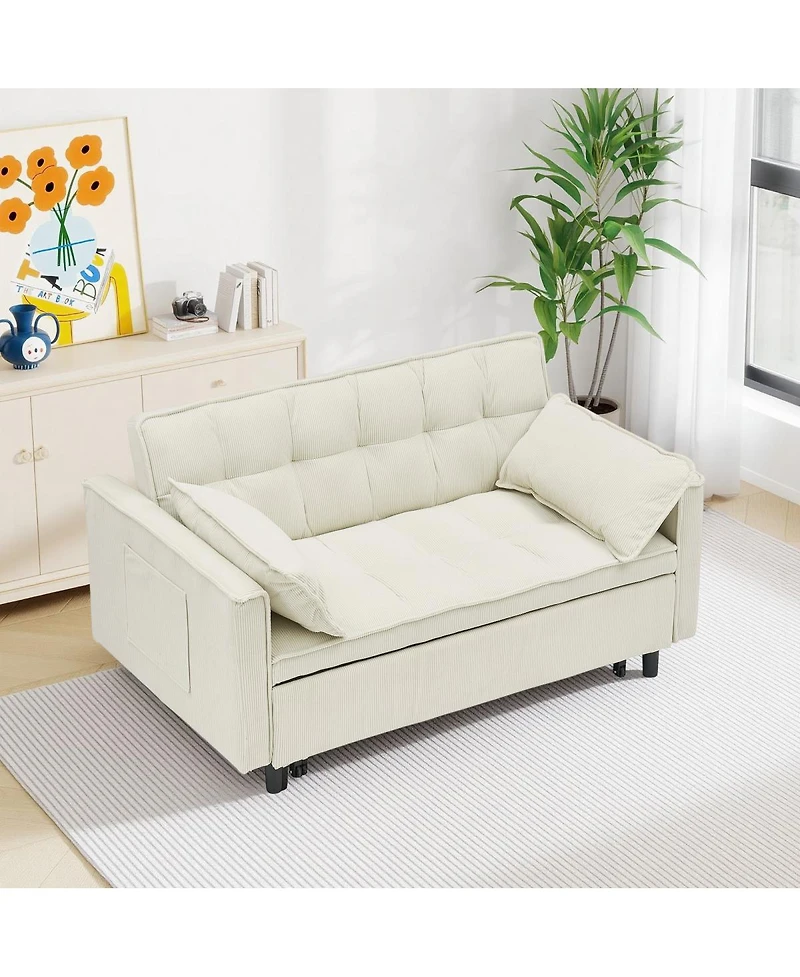 Streamdale Furniture 54.3" Corduroy Modular Sleeper Sofa with Pull Out Bed