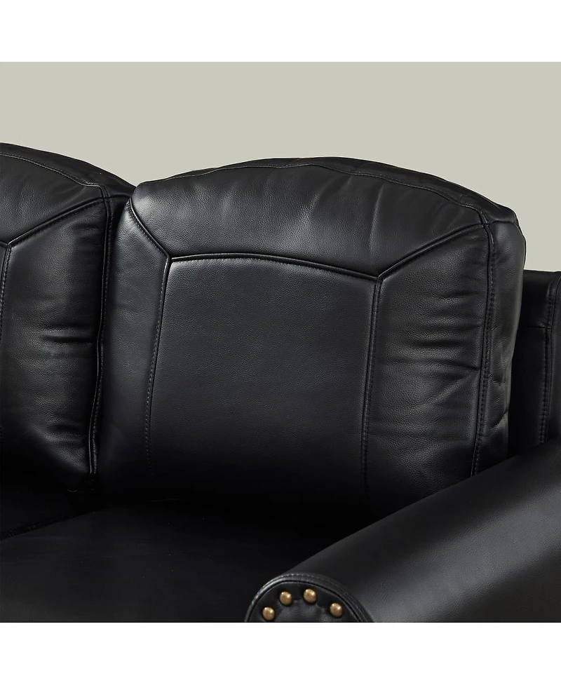 Streamdale Furniture 59" Classic Faux Leather Loveseat with Rolled Arms and Solid Wood Legs