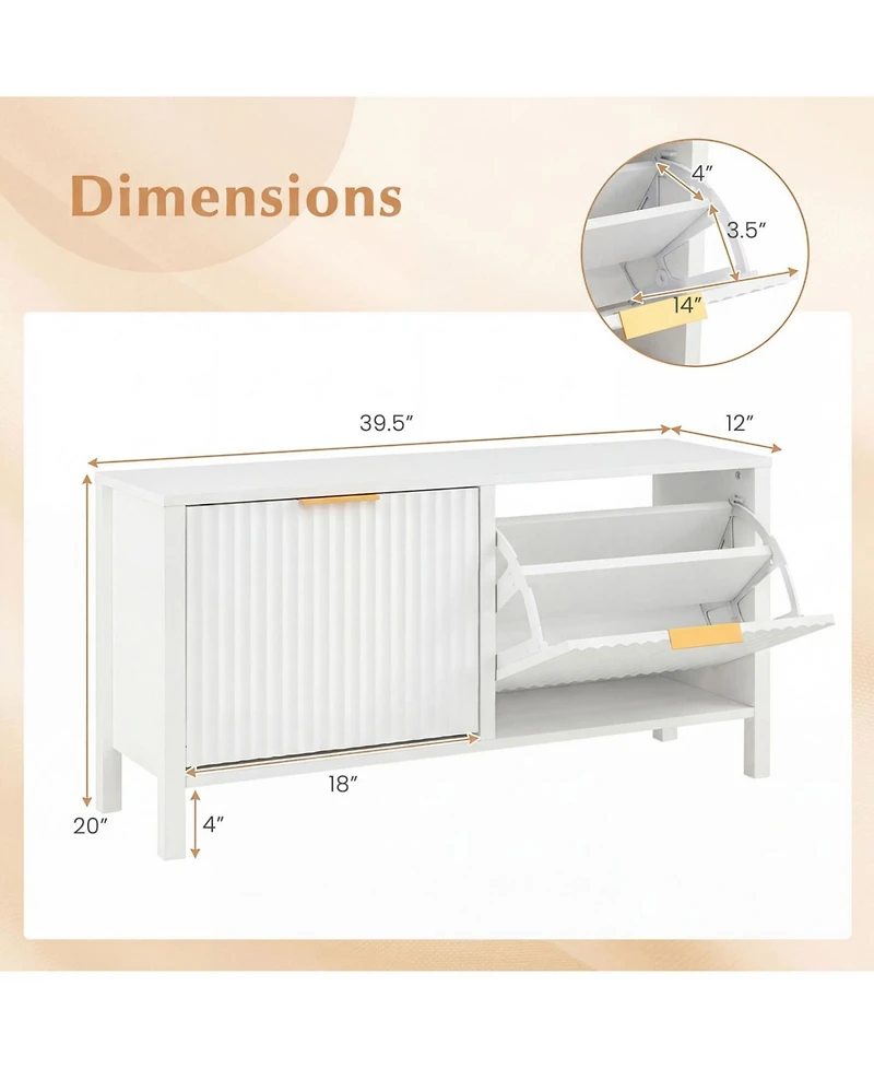 Slickblue Wooden Shoe Storage Bench with 2 Flip Drawers for Entryway Organization