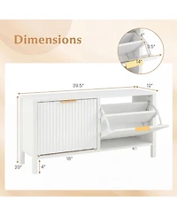 Slickblue Wooden Shoe Storage Bench with 2 Flip Drawers for Entryway Organization