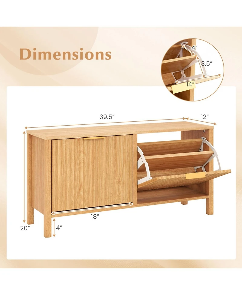 Slickblue Wooden Shoe Storage Bench with 2 Flip Drawers for Entryway Organization