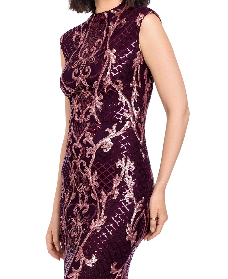B&A By Betsy and Adam Women's Sequin Embroidery Gown