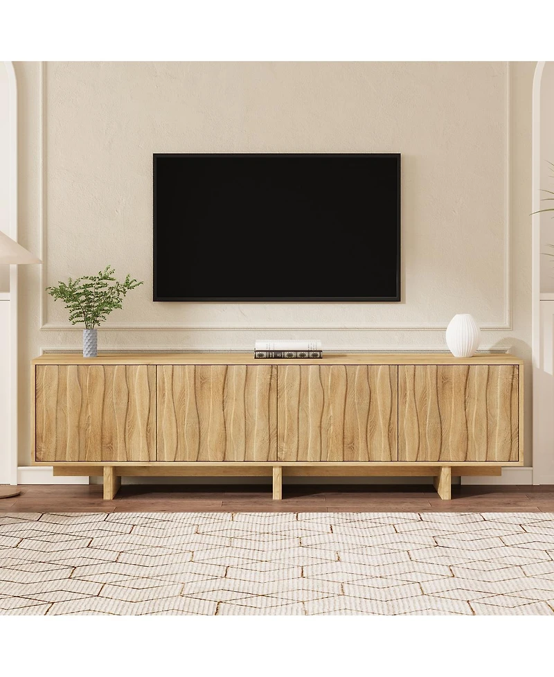 Streamdale Furniture Retro Wood Grain Tv Stand with Wavy Doors for TVs up to 75