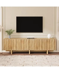 Streamdale Furniture Retro Wood Grain Tv Stand with Wavy Doors for TVs up to 75