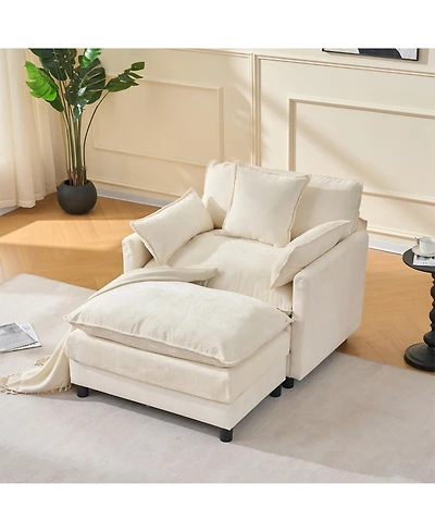 Clihome 39.4" Modern Chenille Accent Chair with Footrest, Single Lounge Pillow Armrest