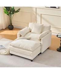 Clihome 39.4" Modern Chenille Accent Chair with Footrest, Single Lounge Pillow Armrest