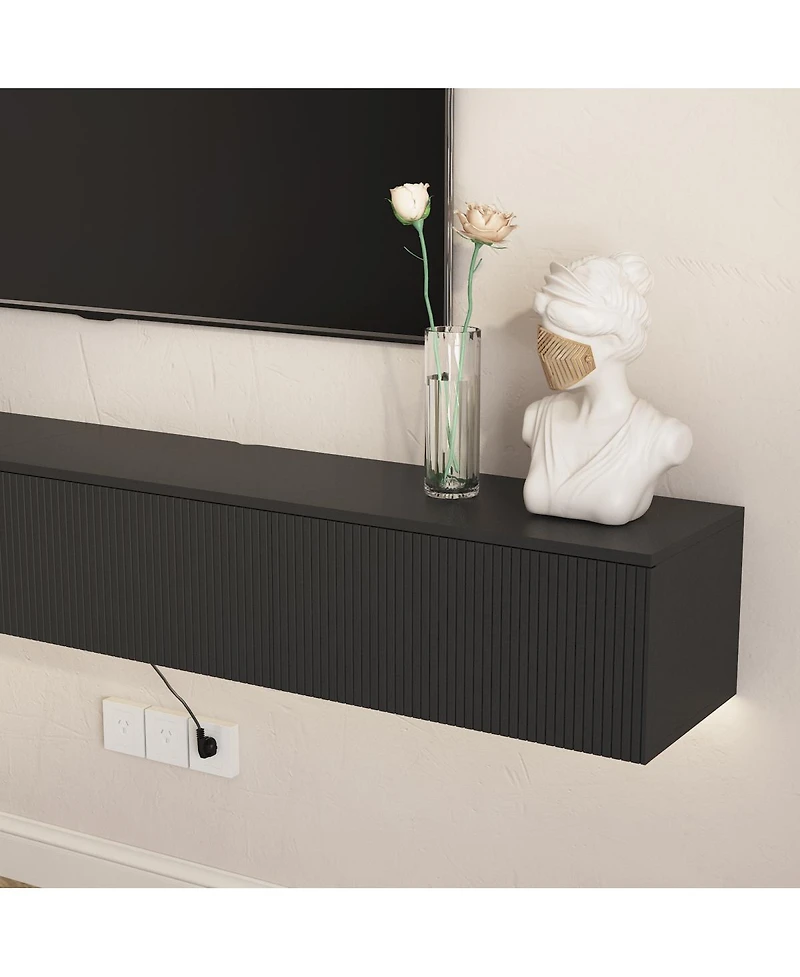Streamdale Furniture 86.6" Modern Floating Tv Stand with 16-Color Led Lights