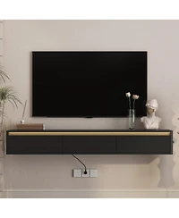 Streamdale Furniture Floating Wall-Mounted Tv Stand with Led Lights and Power Outlet