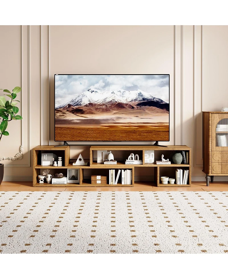 Streamdale Furniture Modular Extendable Rustic Wood Tv Stand with Open Storage