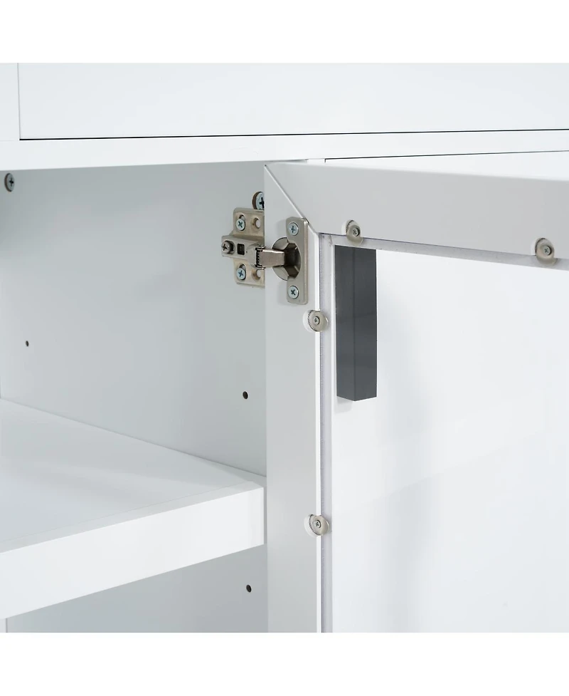 Streamdale Furniture Modern 67" White Tv Console with Glass Doors, Storage Drawers and Adjustable Shelves
