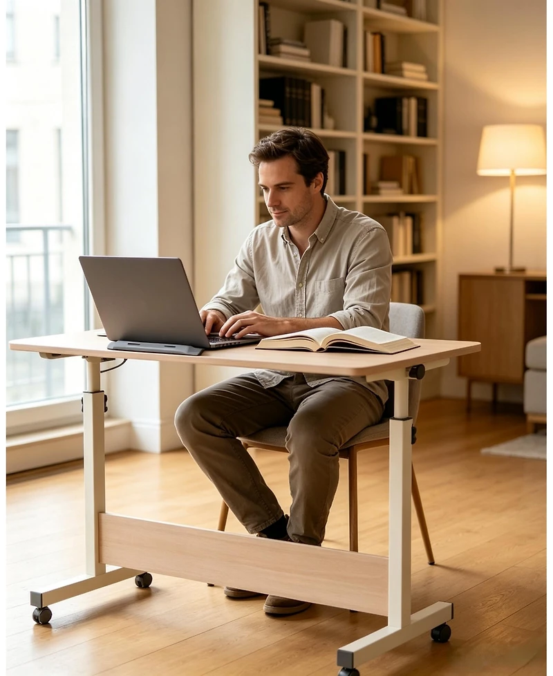 homfan Adjustable Standing Desk on Wheels, 31.5"x15.7" Foldable Laptop Table with Locking Casters
