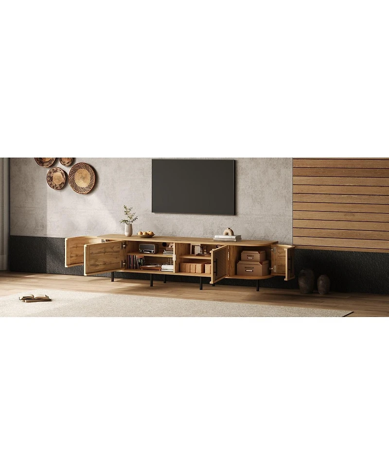 Streamdale Furniture 70" Modern Rattan Tv Stand for TVs up to 80" with Storage and Cable Management