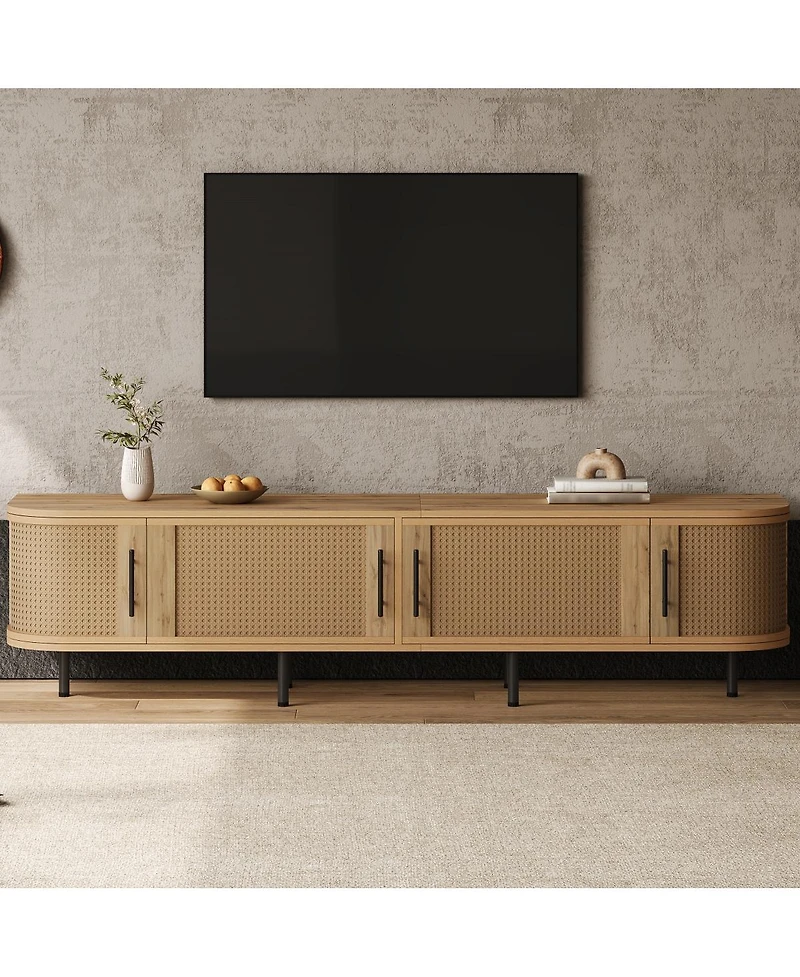 Streamdale Furniture 70" Modern Rattan Tv Stand for TVs up to 80" with Storage and Cable Management
