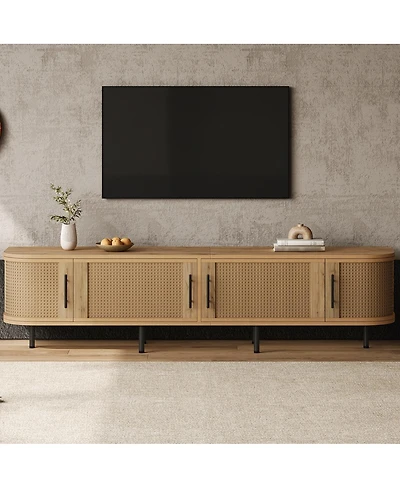 Streamdale Furniture 70" Modern Rattan Tv Stand for TVs up to 80" with Storage and Cable Management