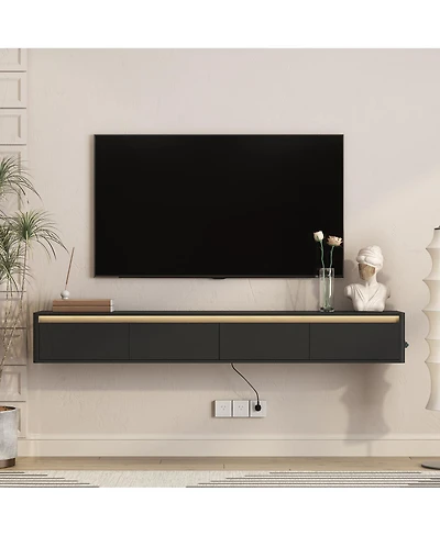 Streamdale Furniture Floating Wall-Mounted Tv Stand with Led Lights and Power Outlet3