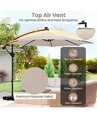 Sugift 10 Feet Solar Offset Hanging Umbrella with Base and Led Lights