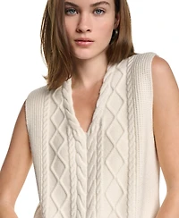 Dkny Jeans Women's Cable Knit V-Neck Hi-Low Sweater