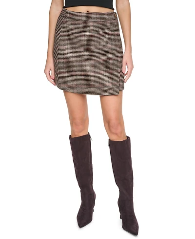 Dkny Jeans Women's Plaid High Waist Wrap Mini Skirt