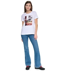 Dkny Jeans Women's Photoreal Brooklyn Logo Crewneck Graphic T-Shirt
