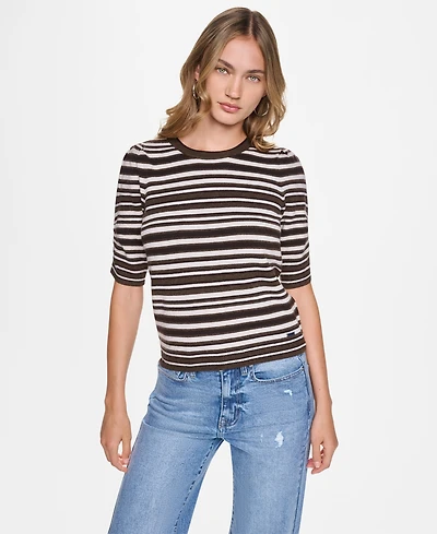 Dkny Jeans Women's Striped Puff-Sleeve Crewneck Sweater