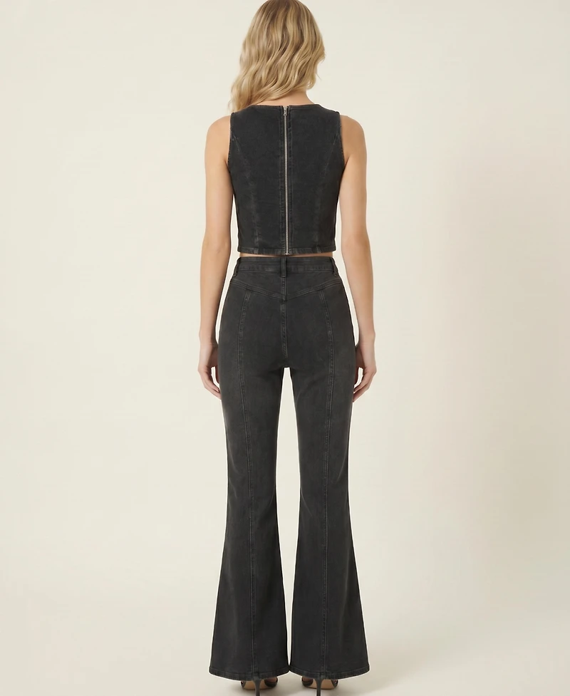 Modenaire Women's Denim Vest Top And Wide-Leg Pant Set