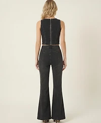 Modenaire Women's Denim Vest Top And Wide-Leg Pant Set