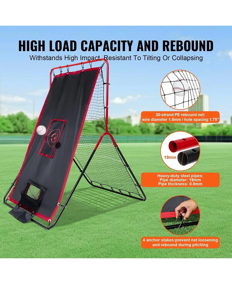 Vevor Baseball And Softball Rebounder Net 3x4.5 ft 2-in-1 Switch Hitter Pitch