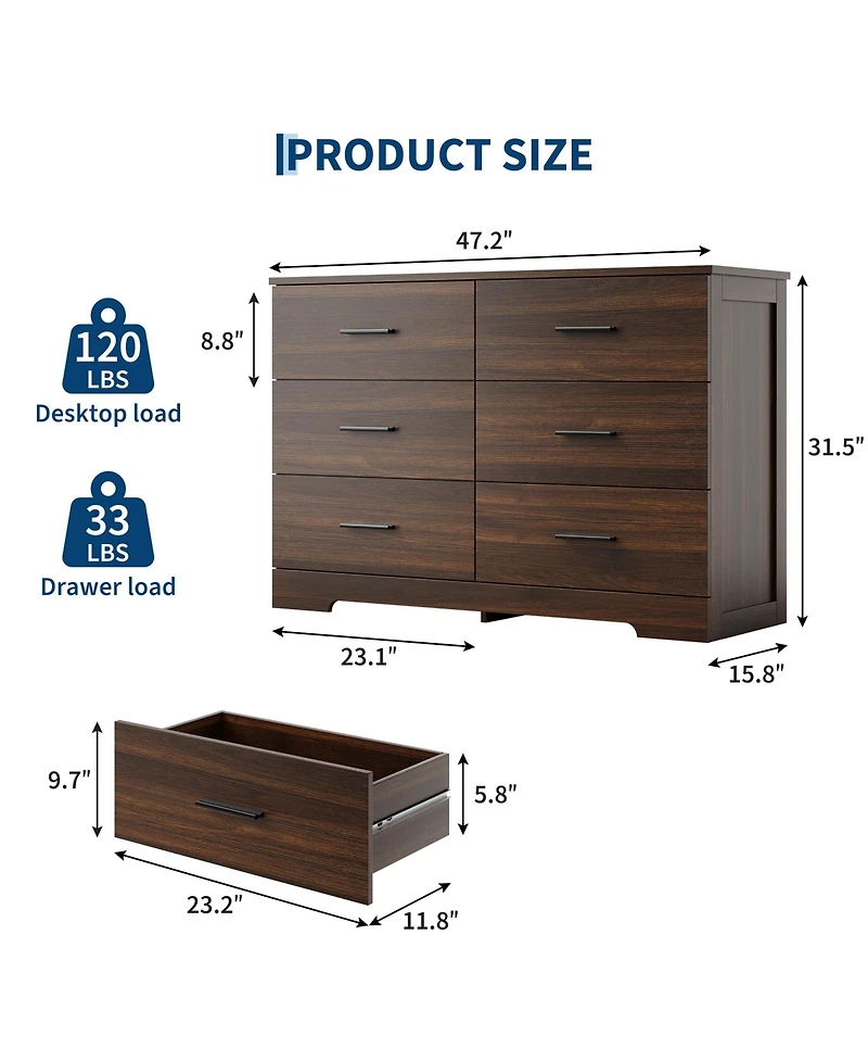 homfan 6 Drawer Dresser for Bedroom, Modern Chest of Drawers with Metal Handles, Storage Organizer Living Room, Entryway and Hallway