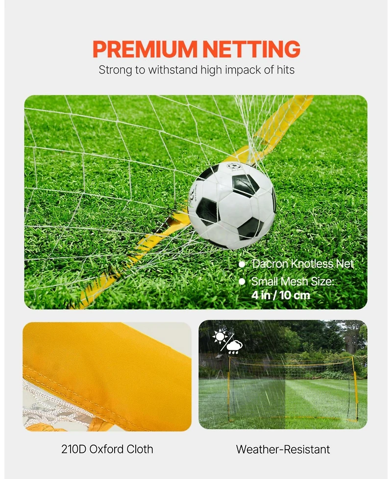 Vevor 12x6 ft Portable Soccer Goal Kids Soccer Net Carry Bag Backyard Training Yellow