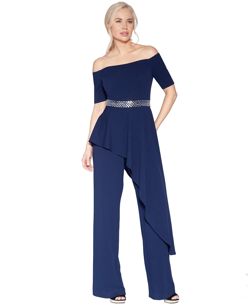 White Tie by Shani Women's Embellished-Waist Jumpsuit