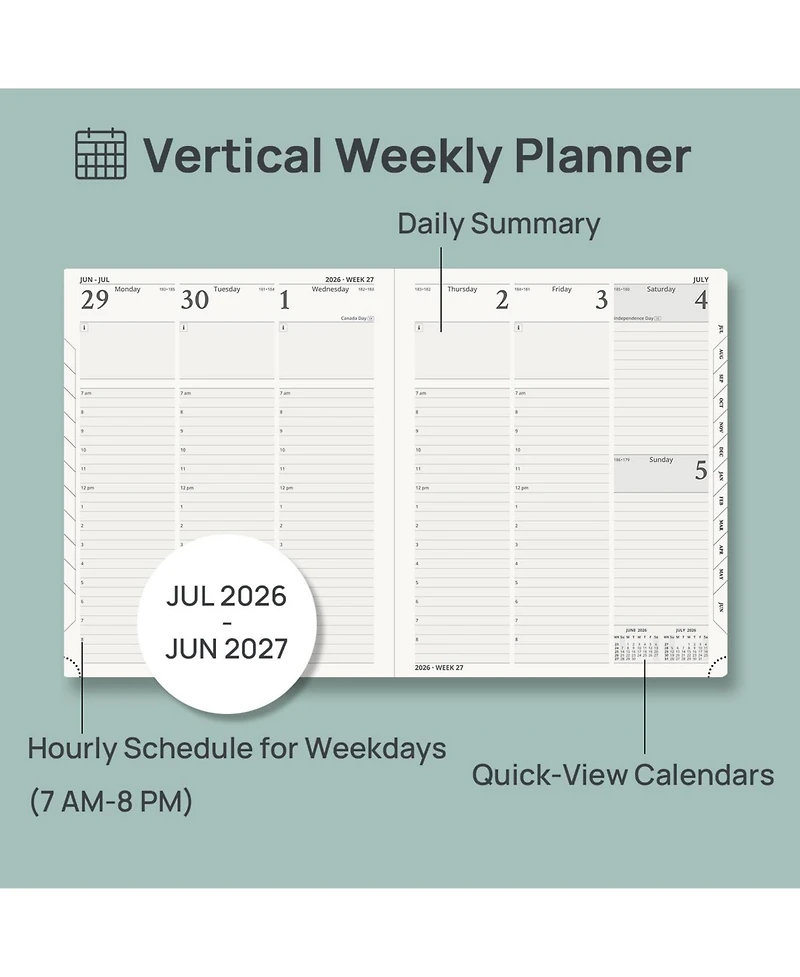 Gnuadz Pocket Planner 2026-2027 Academic Weekly Hourly Leather Cover