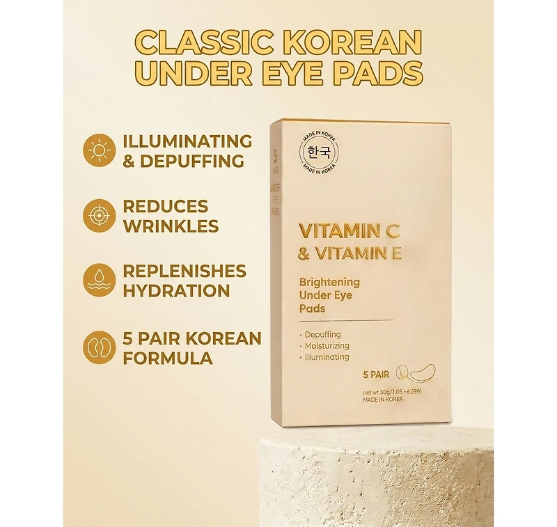 Lovery Vitamin C and Vitamin E Brightening Under Eye Masks - Korean Skincare Hydrating Eye Pad Set - 5 Pairs