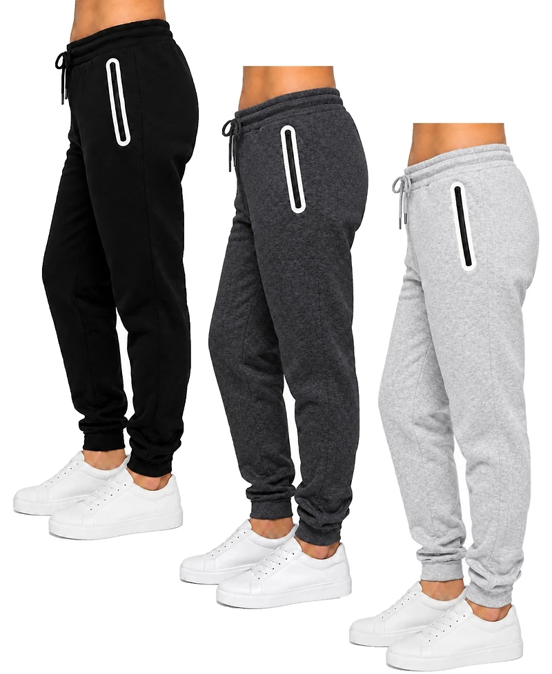 Blue Ice Women's Loose-Fit Fleece-Lined Jogger With Heat Seal Zipper Side Pockets-3 Pack