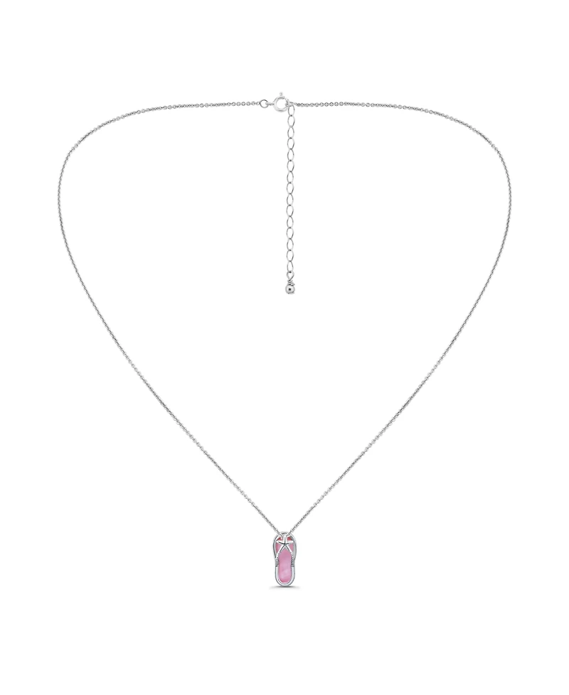 Macy's Pink Shell Inlay Fine Silver-Plated Flip Flop Slide Necklace