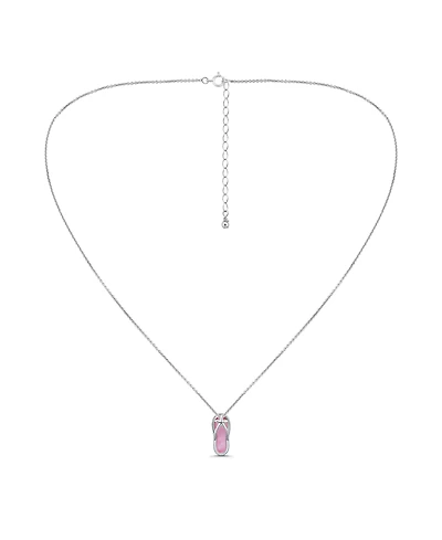 Macy's Pink Shell Inlay Fine Silver-Plated Flip Flop Slide Necklace