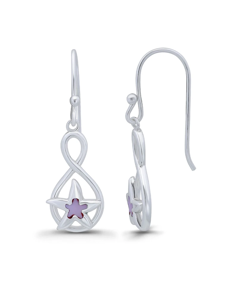 Macy's Pink Shell Inlay Fine Silver-Plated Starfish Fishhook Drop Earrings