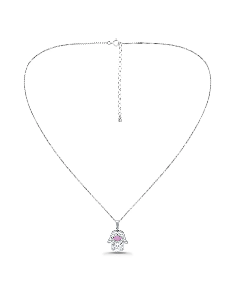 Macy's Pink Shell Inlay Fine Silver-Plated Hamsa Pendant Necklace