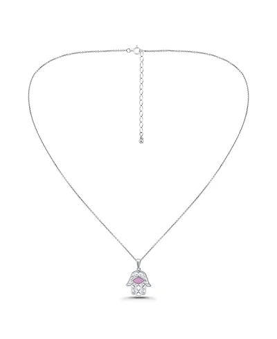 Macy's Pink Shell Inlay Fine Silver-Plated Hamsa Pendant Necklace