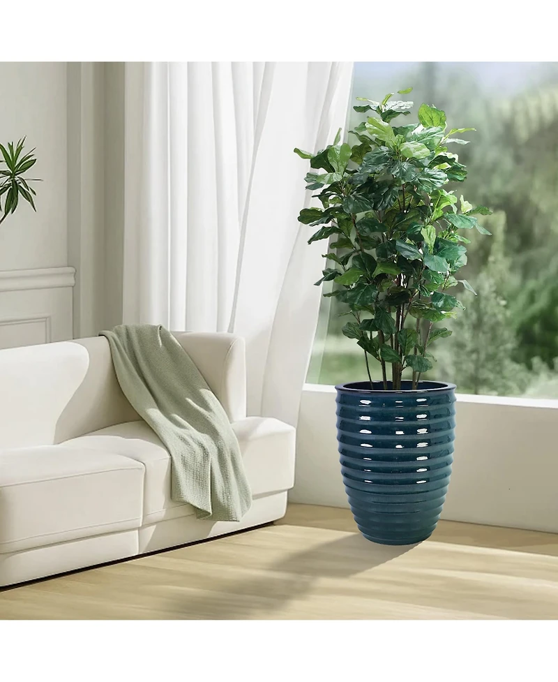 Clihome Large 17-Inch Ceramic Planter Pot - Handmade with Ice-Crack & Ripple Texture for Monstera, Fiddle Leaf Fig