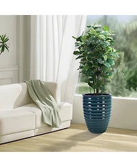 Clihome Large 17-Inch Ceramic Planter Pot - Handmade with Ice-Crack & Ripple Texture for Monstera, Fiddle Leaf Fig