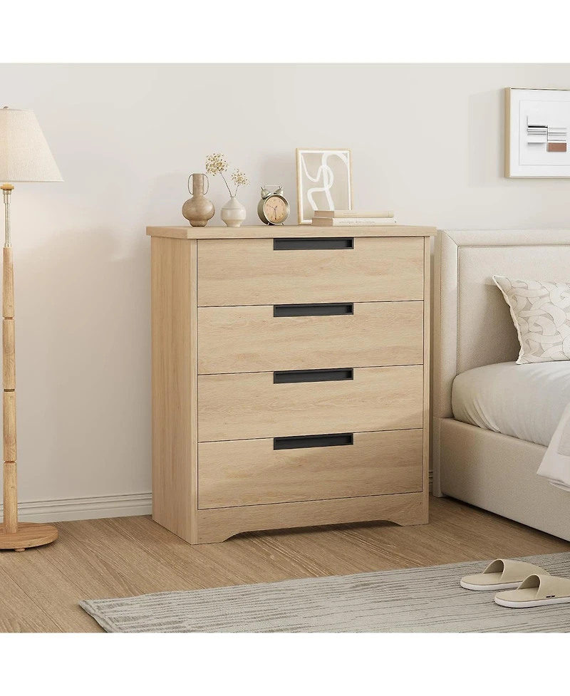 Wood Nightstand, Farmhouse Night Stand with Drawers, 30" Large End Table with 4 Drawers, Bed Side Tables for Bedroom