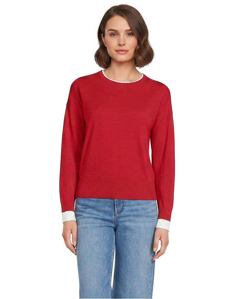 Lands' End Women's Double Trim Cotton Crew Neck Sweater