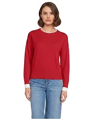 Lands' End Women's Double Trim Cotton Crew Neck Sweater