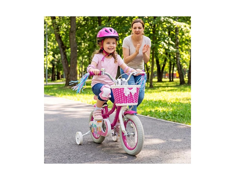 Slickblue Kids Bike with Basket and Streamers, Adjustable Riding Bicycle