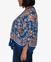 Ruby Rd. Plus Floral Vines Tied Button Front Blouse