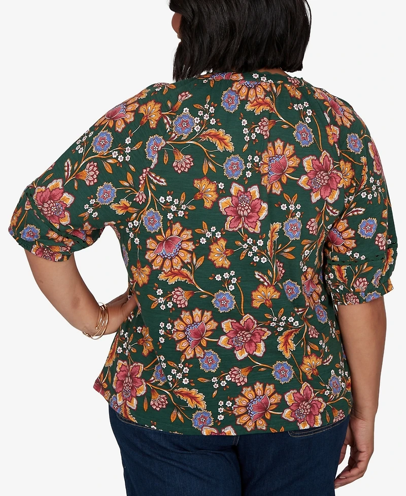 Ruby Rd. Plus Floral Vines Printed Cotton Knit Top